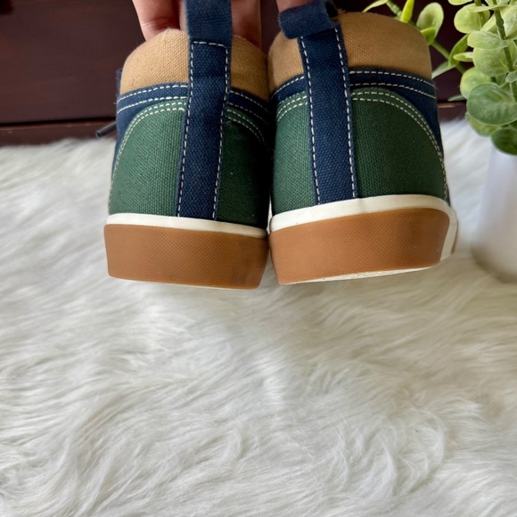 Old Navy Kids Colorblock Canvas High-Top Sneakers Navy Burgundy Tan Size 4 - Picture 6 of 10
